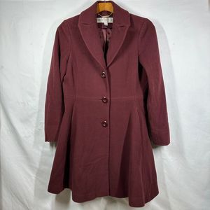 Trina Turk Womens Paige Wool Blend Maroon Three Button Fit and Flare Pea Coat 10